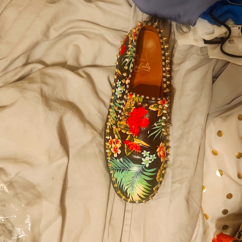 Christian Louboutin mens floral spiked sneakers
